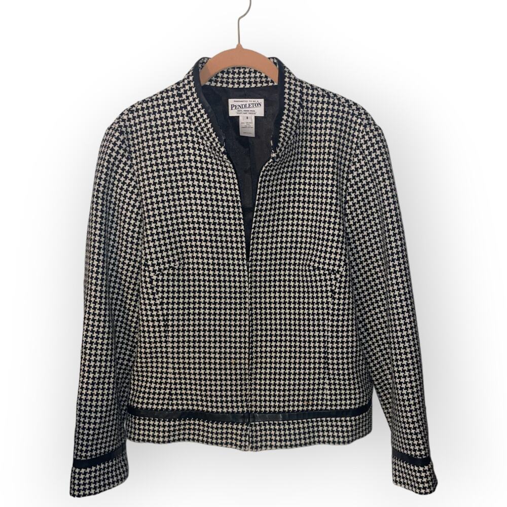 Pendleton Houndstooth Zippered Cardigan Sz 10 EUC